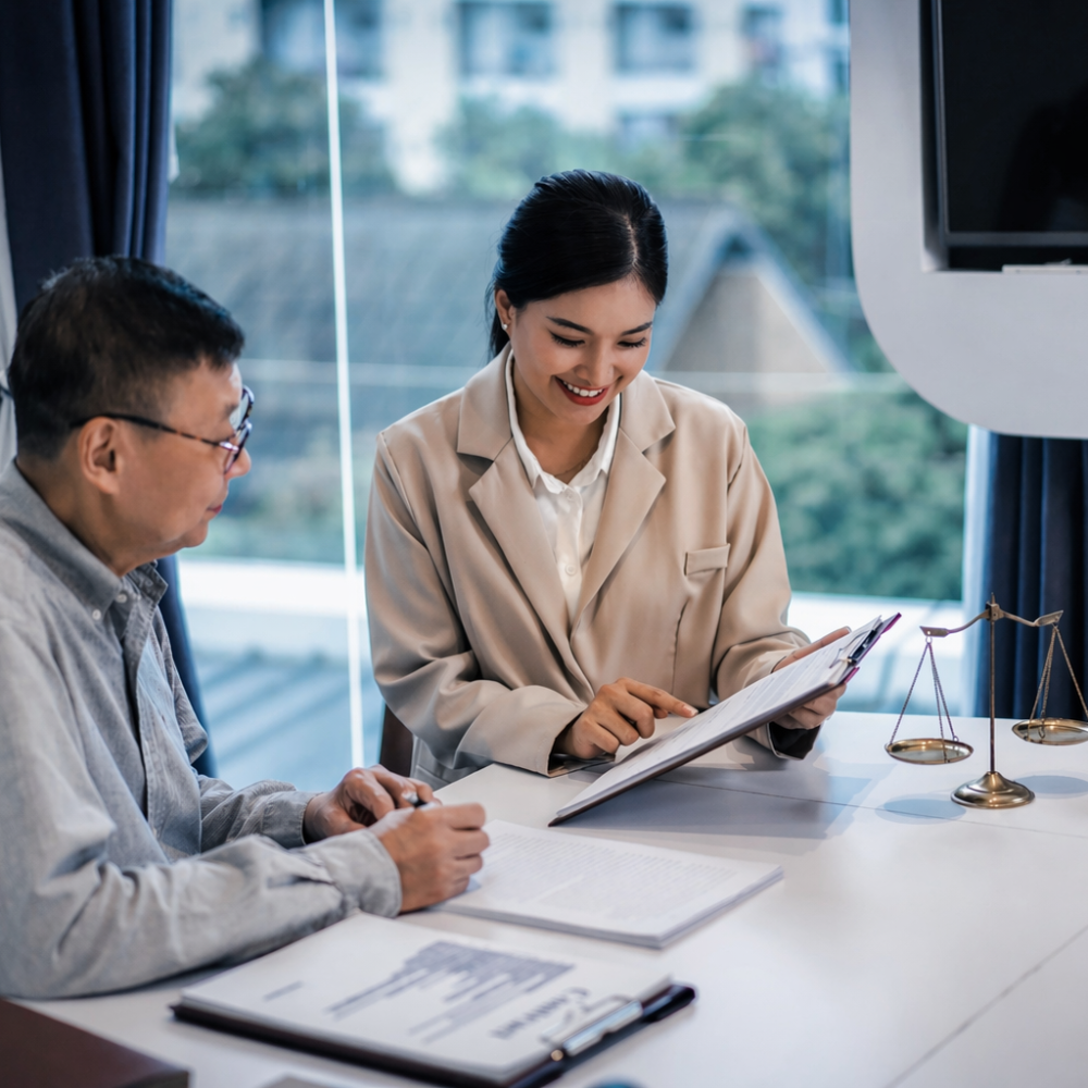 Tax attorney explaining IRS debt relief documents to client in Arlington